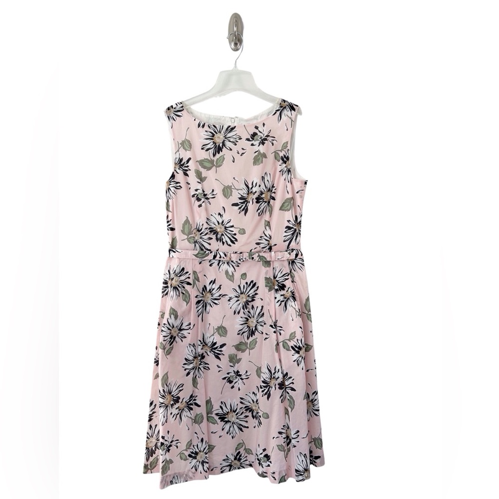 Anne Klein Light Pink Belted Sleeveless Daisy Floral Print Dress Size 14